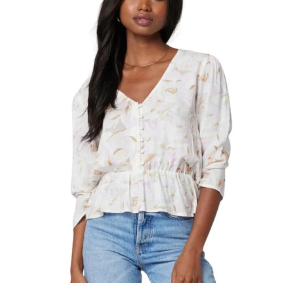 Saltwater Luxe  Womens Medium Marcella Peplum Hem Faux Button Top - Picture 1 of 15